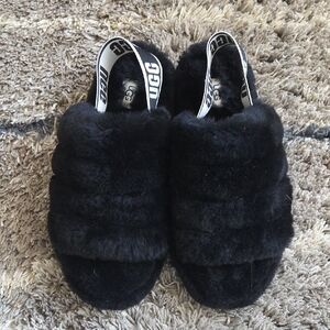UGG Black Fluffy Slides